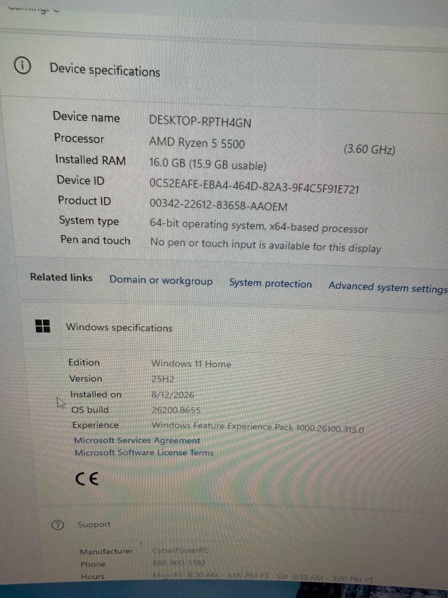 CyberPower PC Ryzen 5 5500 3.60GHz 16GB RAM 1TB SSD Gigabyte Radeon RX 6500 XT