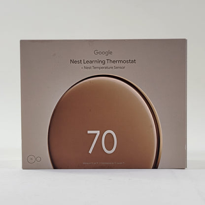 New Google Nest Learning Thermostat + Temperature Sensor Polished Gold G5AJK