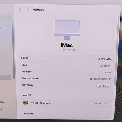 2021 Apple iMac 24" M1 3.2GHz 8GB RAM 256GB SSD Purple A2438