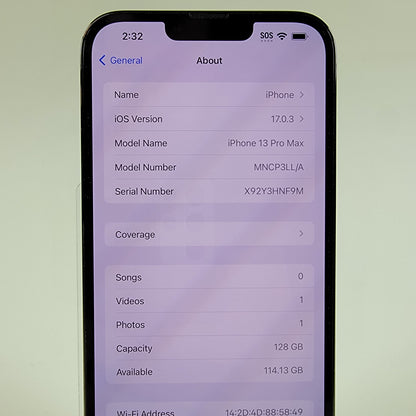 T-Mobile Apple iPhone 13 Pro Max 128GB 17.0.3 Alpine Green MNCP3LL/A