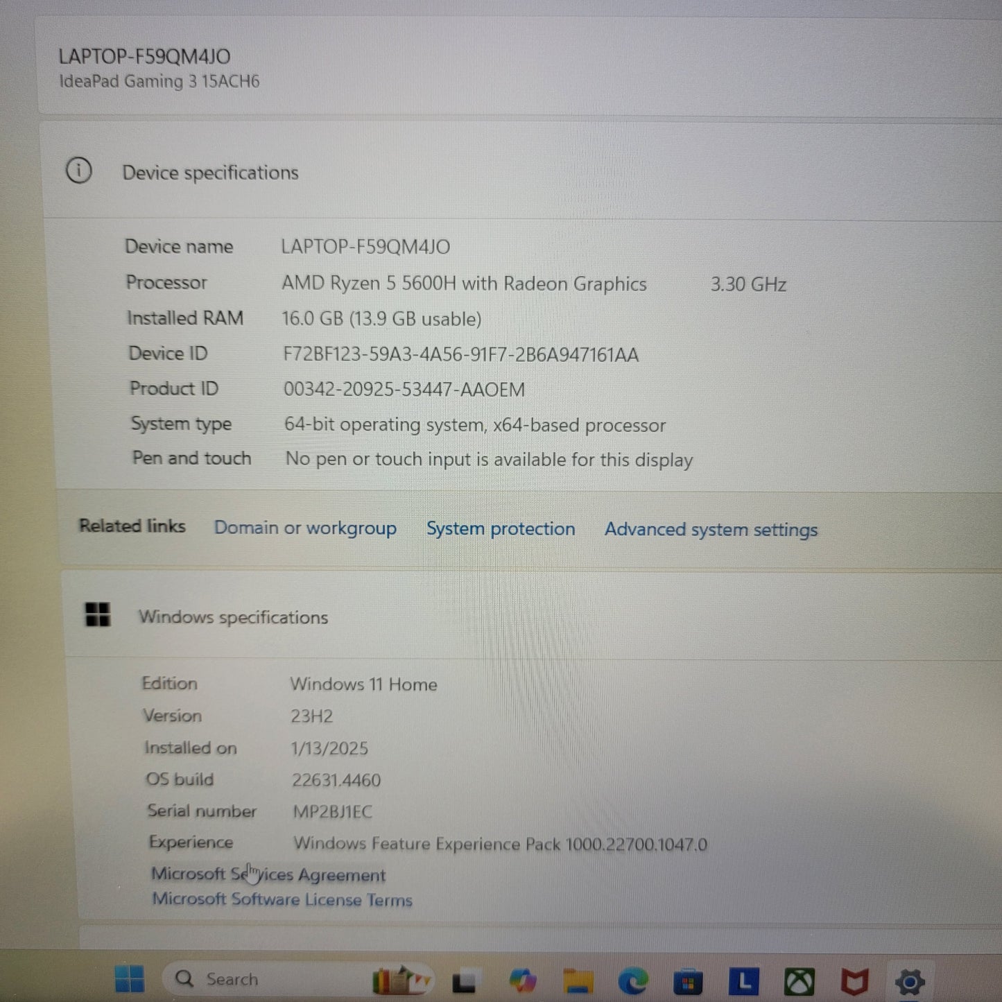 Lenovo IdeaPad Gaming 3 15ACH6 15.6" Ryzen 5 5600H 3.3GHz 16GB RAM 256GB SSD