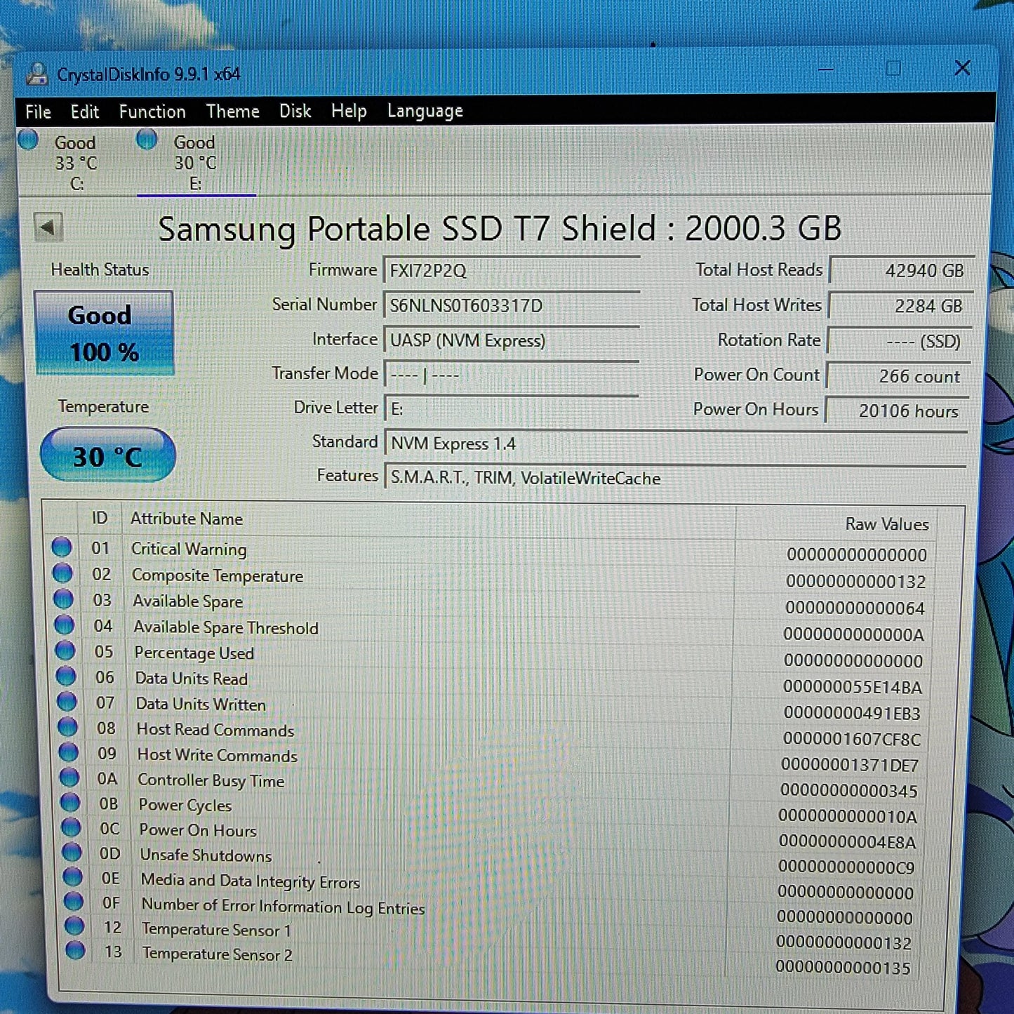 Samsung Portable T7 Shield 2TB USB-C to USB-C SSD MU-PE2T0K